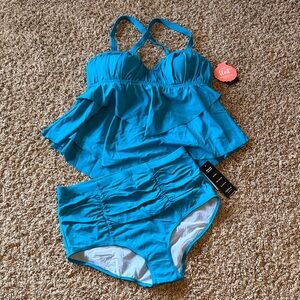 Torrid Turquoise Ruffled Swim Tankini Top & Bottoms